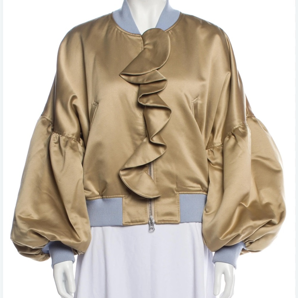 STINE GOYA Gold Bomber Jacket with Ruffles